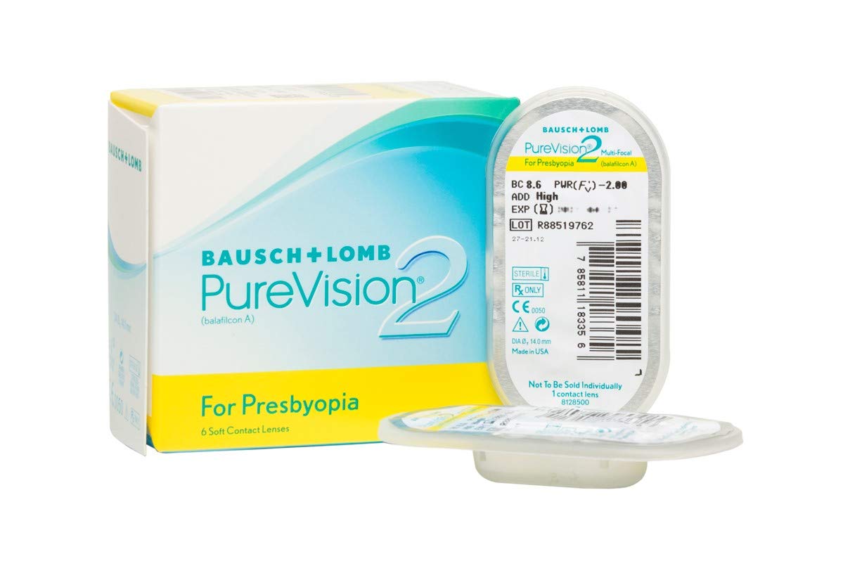 Bausch + Lomb PureVision 2 for Presbyopia Monatslinsen, sehr dünne Gleitsicht-Kontaktlinsen, weich, 6 Stück BC 8.6 mm / DIA 14 / -6.25 Dioptrien / ADD High