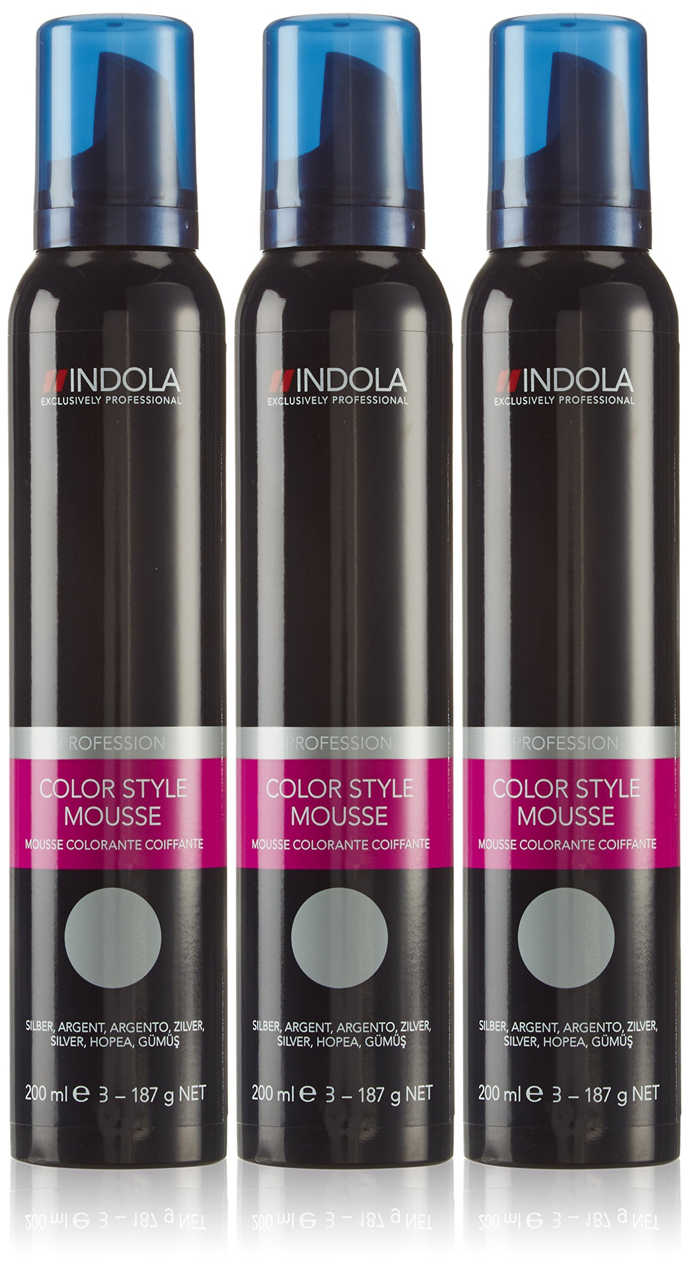 Indola Color Style Mousse silber, Unparfümiert, 3er Pack, (3x 200 ml)
