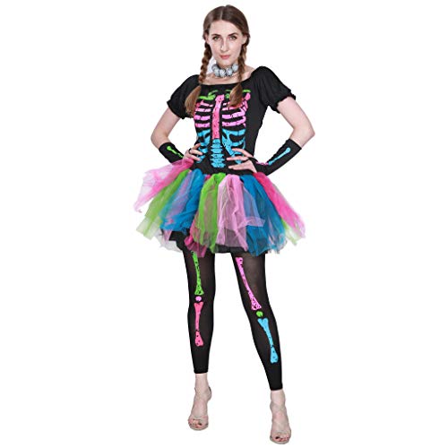 EraSpooky Neon Skelett Damen Halloween Regenbogen Kostüm Kleid Outfit