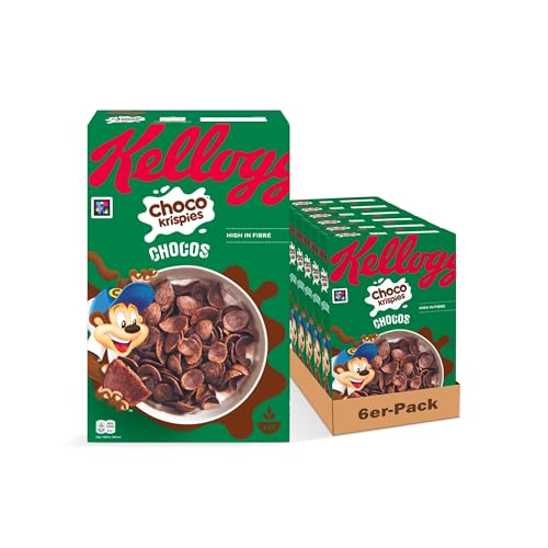 Kellogg's Choco Krispies Chocos (6 x 420 g) – schokoladige Cerealien verwandeln die Milch in Kakao – knusprige Cereal-Chips mit Schokoladengeschmack für maximalen Frühstücks-Spaß
