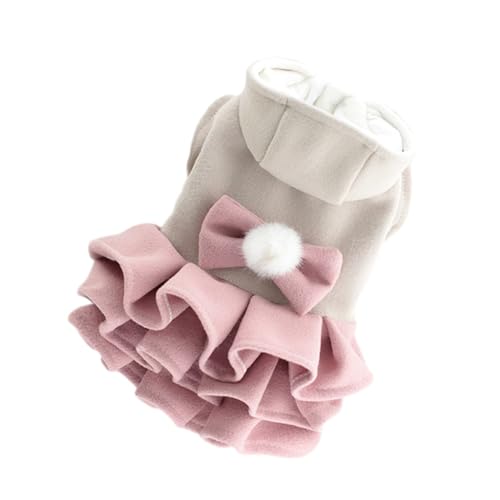 Hislaves Kleines Hundekleid mit Druckknopf, zweibeinig, mit Kapuze, Haustier-Kleidung, mehrlagiger Rock mit Fliege, Balldekoration, 2-beinig, leicht zu rosa, Größe XL