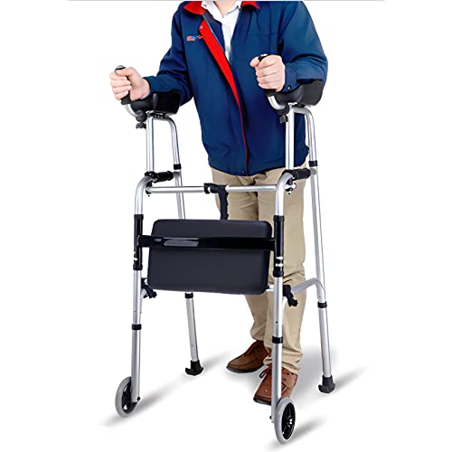 Schwerlast-Gehwagen für ältere Menschen mit Sitz und 2 Rädern und Armlehne mit Unterarmstütze, zusammenklappbarer tragbarer Standard-Gehwagen aus Aluminium für schwerere Personen/Behinderte