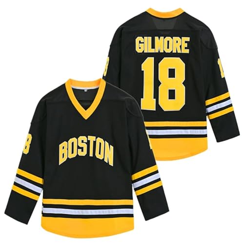 Hockeytrikot für Herren, Boston Happy Gilmore 18 Adam Sandler 1996, Schwarz genäht - Schwarz - Groß