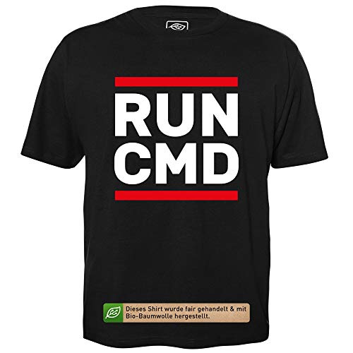Run CMD - Herren T-Shirt für Geeks mit Spruch Motiv aus Bio-Baumwolle Kurzarm Rundhals Ausschnitt, Größe L