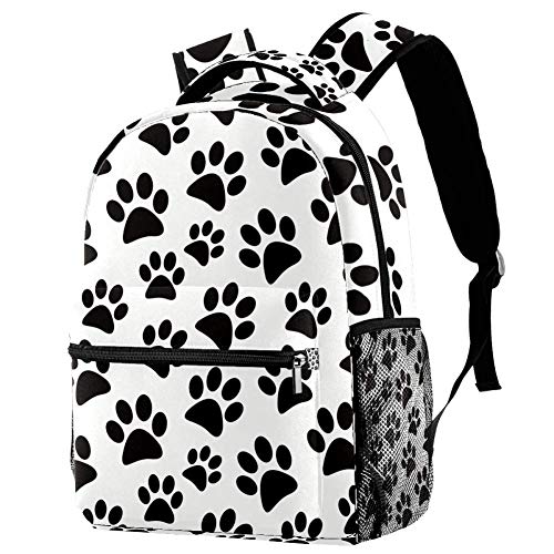 Lorvies Rucksack, schwarz, Tierabdruck, Hundepfoten, lässiger Rucksack, Schulterrucksack, Büchertasche für Schule, Studenten, Reisetaschen