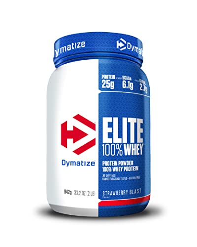 Dymatize Elite 100% Whey Strawberry Blast 942g - High Protein Low Sugar Pulver + Whey Protein und BCAAs