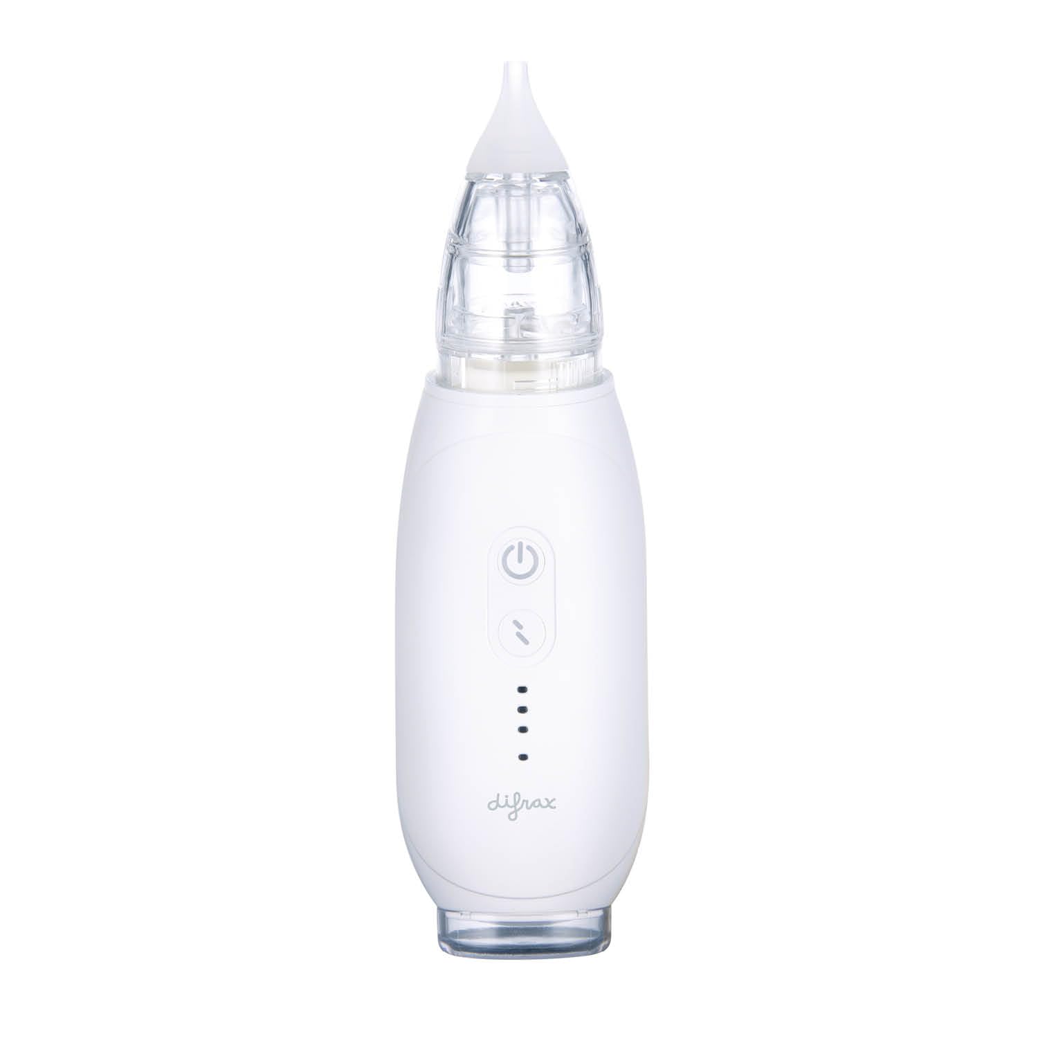 Difrax Elektrischer Nasendusche für Babys Wiederaufladbar, 3 Saugstärken, 2 GrößEn Silikon Tipps - Weiß