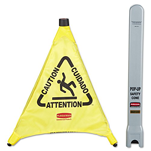Rubbermaid Commercial 50 cm Pop Up Safety Cone with Multilingual Caution Imprint and Wet Floor Symbol - Yellow