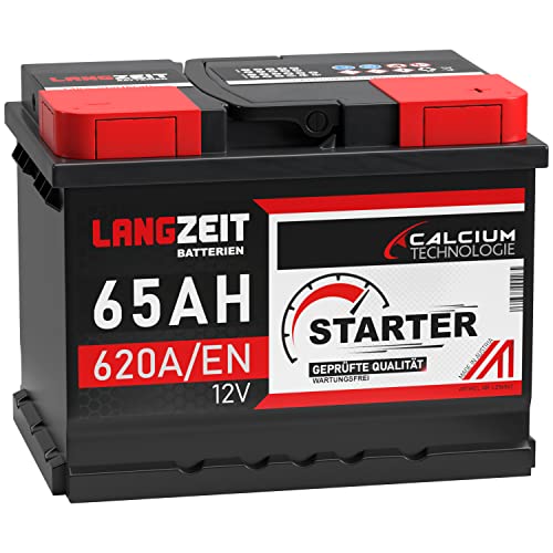 LANGZEIT Starter Serie 12V 44Ah - 105Ah Autobatterie Starterbatterie, KFZ PKW Batterie (65Ah)