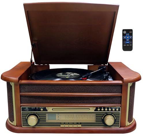 Retro Nostalgie Musikanlage | Bluetooth | DAB+ | Kompaktanlage | Plattenspieler | AUX-In | Stereoanlage | USB | Radio | Vintage Retro-Anlage