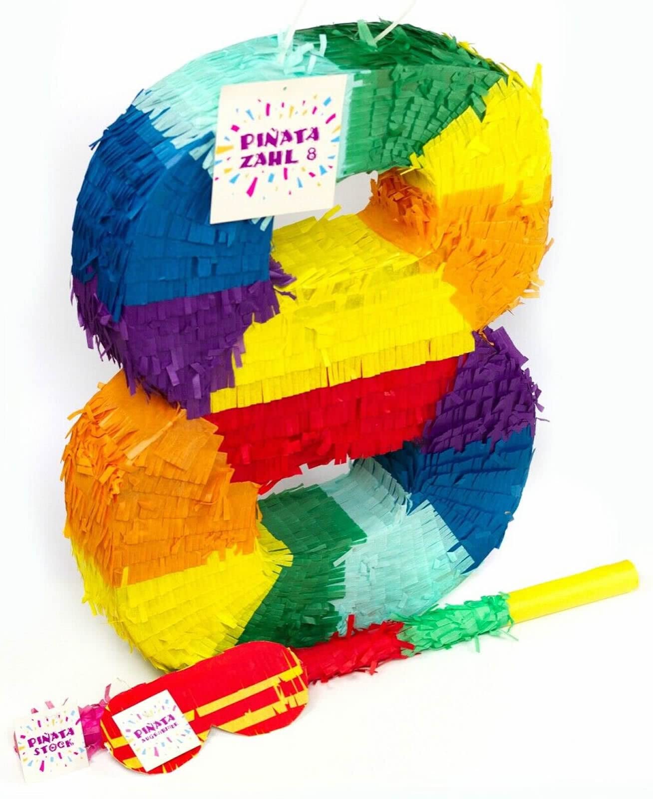 Pinatas Zahl 0 bis 9 | Set: Pinata + Maske + Stock | Tolles Spiel und Deko zum Kindergeburtstag | Zahlen Piñata Kinder Geburtstag Party Partydeko, Edition: 8. Geburtstag