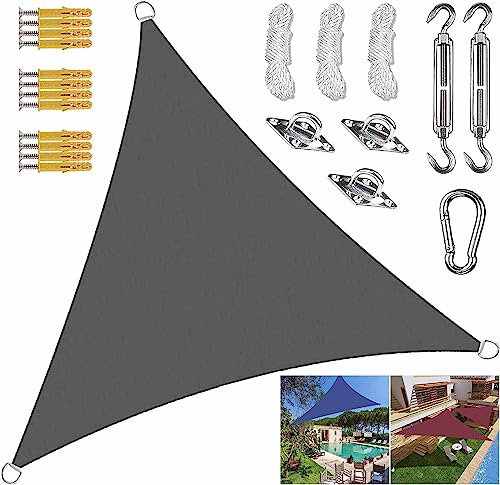 Sonnensegel, rechtes Dreieck, Sonnensegel, Markise mit Zubehör, Befestigungssatz for Sonnensegel, 98% UV-Block, dunkelgrau, for Park, Carport, Whirlpool, Garten, Hof (Size : 5x5x5M)