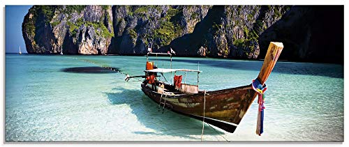 Artland Qualitätsbilder I Glasbilder Deko Glas Bilder 125 x 50 cm Fahrzeuge Boote Schiffe Foto Blau A5XL Maya Bay, Koh Phi Phi Leh, Thailand