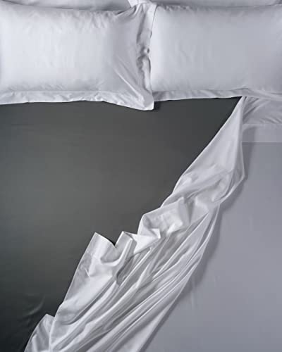 LENZUOLISSIMI - Bettwäsche aus Satin-Baumwolle, Fadenzahl 300, mit Ecken für Doppelbett, 160 x 200 cm,, Grau