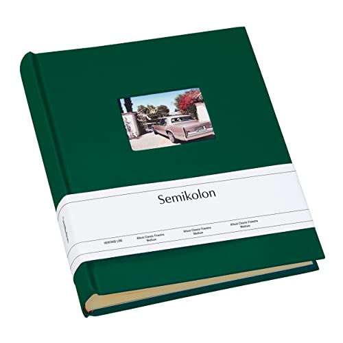Semikolon 364007 Foto-Album Medium Finestra – 21,6x25,5 cm – 80 Seiten cremefarben, für 160 Fotos – forest grün