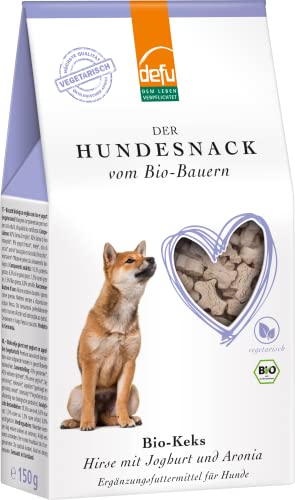 defu Hund Bio Keks Hirse mit Joghurt und Aronia | Premium Hundekekse | Vegetarische Leckerlis für Ihren Hund (6x150g)