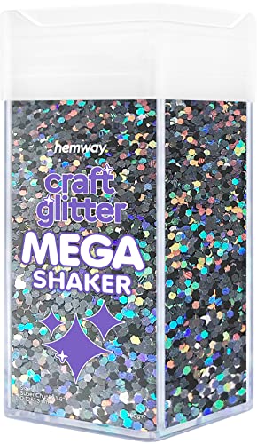 Hemway BULK Glitter 360g / 12.7oz MEGA Craft Shaker Glitter for Nails, Resin, Tumblers, Arts, Crafts, Painting, Festival, Cosmetic, Body - Super Chunky (1/8" 0.125" 3mm) - Gun Metal Grey Holographic