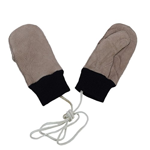 Sonia Originelli Kinder Fausthandschuh Leder Band Schaf Lammfell Strick Farbe Beige, Größe 5