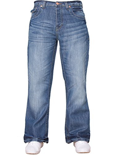 APT Herren einfach blau Bootcut weites Bein ausgestellt Works Freizeit Jeans Große Größen in 3 Farben erhältlich - Helle Waschung, 44W x 30L
