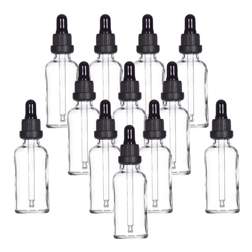 Yizhao 50 ml klare Tropfflasche, leere Glas-Tropfflaschen mit [Glas-Pipetten-Tropper], kleine Probeglasflaschen, für ätherische Öle, Massage, Make-up, Reiseflaschen, 12 Stück
