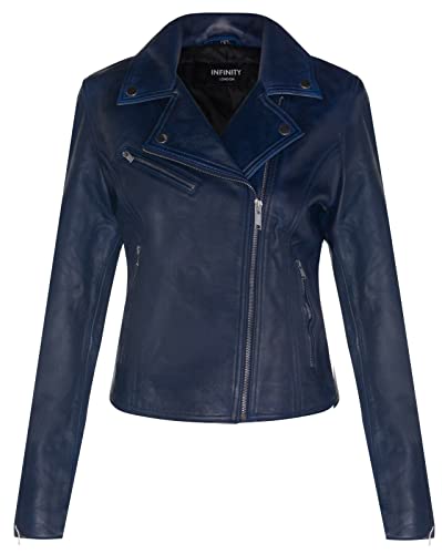 Infinity Leather Damen Blau Lederjacke Klassische Bikerjacke Aus Echtem Leder 2XL