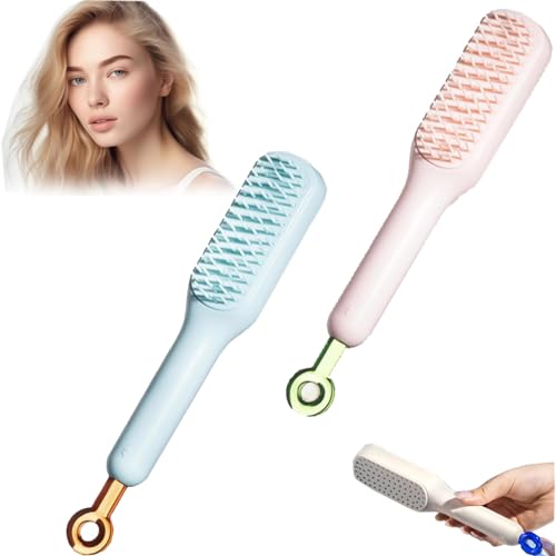 Self-Cleaning Anti-Static Massage Comb, One-pull Clean Massage Comb, Scalable Rotate Lifting Self Cleaning Hairbrush Hair Styling Tools for Women (2PCS-C)