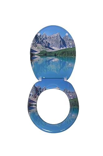 VEREG Duroplast WC-Sitz Mountain View mit Absenkautomatik für geräuschloses Schließen, ovale Form, angenehmer Sitzkomfort, max. belastbar bis 150 kg