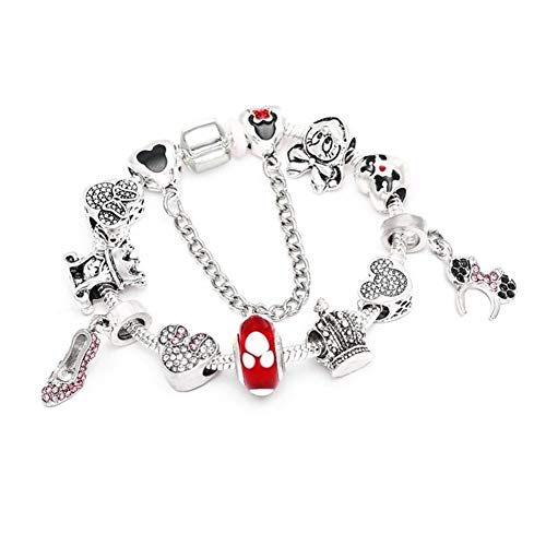 GLANGYU Silber-Farben-Charme-Armbänder mit Cartoon Minnie Perlen Feine Armband for Frauen-Jungen-Mädchen Schmuck Geschenk Schmuck (Color : 19cm, Size : 15)