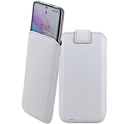 Suncase Leder Tasche kompatibel mit Samsung Galaxy S21 Plus 5G Hülle mit ZUSÄTZLICHER Transparent Case | Schale | Silikon Bumper Handytasche (mit Rückzugsfunktion und Magnetverschluss) in Weiss