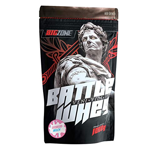 Big Zone BATTLE WHEY | Whey Protein Concentrate Eiweiss | Lecker Qualität Made in Germany | 1000g 1KG Pulver (Erdbeer Milch)