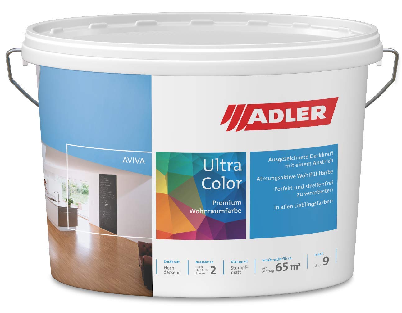 ADLER Ultra-Color Wandfarbe - erstklassige, matte Wand- & Deckenfarbe -Frühlingszauber C12 065/6 hohe Deckkraft, Atmungsaktiv, Lösungsmittelfrei - Türkis - 3 l - in 100+ Pastell Farbtönen