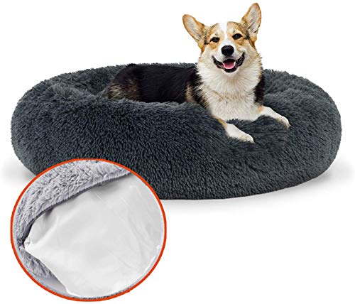 Deluxe Runden Hunde Bett Haustier Nest für Hunde und Katzen, mit Reißverschluss Weiches Donut Hundekissen,Flauschig Hundebett rutschfeste Unterseite