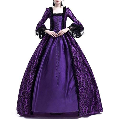 YEBIRAL Damen Vintage Gothic Palaststil Langarm Renaissance Mittelalter Kleid Viktorianischen Königin Kostüm Gebunden Taille Schnürkleid Maxikleid