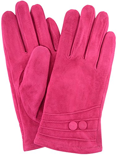 Wildlederhandschuhe für Damen, mit Fleece-Futter und zwei Knöpfen, Pink/Rosa/Kirschrot/Rot/Braun/Schwarz Gr. Medium, fuschia pink