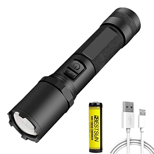 LED-Taschenlampe, wiederaufladbare LED-Taschenlampe 4000 Lumen Tactical Flashlight Tragbare Taschenlampe mit 4 Beleuchtungsmodi Wasserdichte zoombare Taschenlampe für Wanderungen Camping Walking Dog