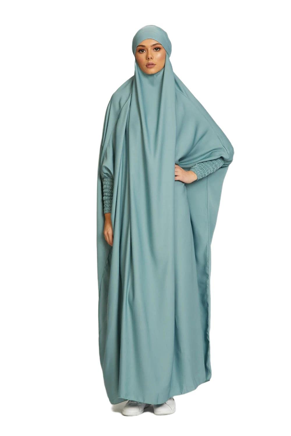 RUIG Frauen Kleid muslimisches Gebet Abaya islamische Robe Maxi afrikanischer Kaftan Türkei Islam Dubai Türkei Kleid in voller Länge mit Hijab, Hellgrün, Einheitsgröße