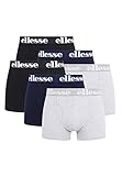 ellesse Boxershorts Fashion Boxer Herren Trunk Shorts Unterwäsche 6er Pack , Farbe:Black / Grey / Navy, Bekleidungsgröße:S
