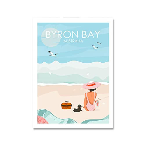 Hawaii Kalifornien Byron Bay Reise Poster Retro Zimmer Kunst Strand Wandbilder Hauswarming Geschenk Leinwand Malerei Wohnkultur (Color : C, Size : 50x70cm No Frame)