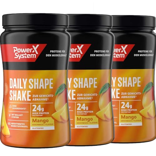 Power System Daily Shape Shake Mango, 3x360g, Mahlzeitersatz, Glutenfrei, 24g Eiweiß