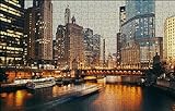 GUOHLOZ 1000 Teile, Puzzle für Erwachsene, Pier, Stadt, Chicago, Wolkenkratzer, USA, Brücken, 75x50cm