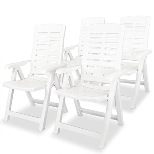 Ksodgun Garten-Liegestühle 4 STK. Sonnenliege Sonnenstuhl Klappstuhl Wetterfest Hochlehner Relax Liege Deckchair Kunststoff Weiß