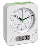 TFA Dostmann 60.1511 Combo Funkwecker mit analoger Uhrzeit und digitaler Weckzeit, besonders leise und genau, Weiß-grün, 9 x 4 x 11,5 cm, Kunststoff