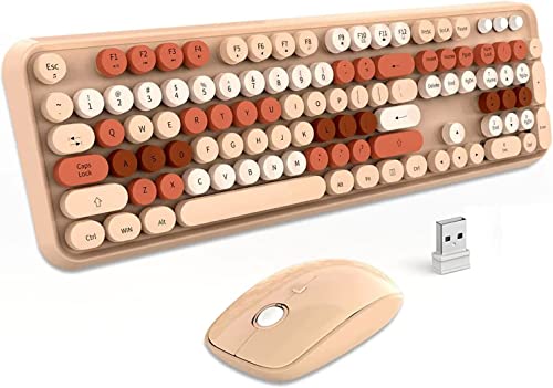 Kabellose Tastatur-Maus-Kombination, 2.4 GHz kabellose Schreibmaschinen-Tastatur mit 104 bunten runden Tasten, Mac, Desktop