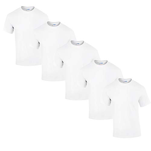 Gildan 5 Stück Heavy Cotton T-Shirt Herren Shirt S - 3XL Schwarz Weiß (3XL, Weiss)