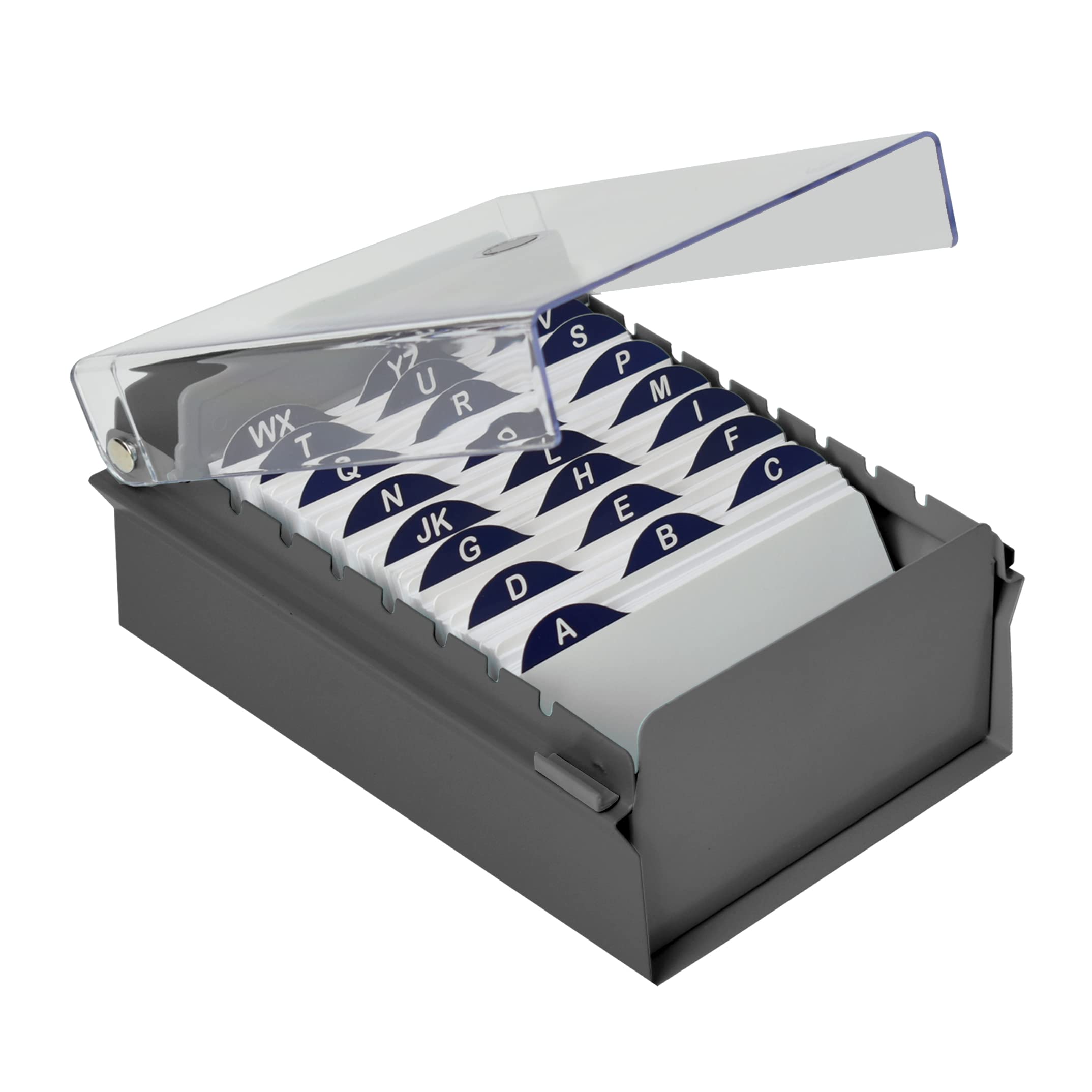 Acrimet 3" x 5" Karteikartenhalter Organizer mit Metallbasis, Robust (Inklusive AZ-Indexkarten und einem Kunststoff-Trenner) (Graue mit klarer Kunststoffdeckelabdeckung)