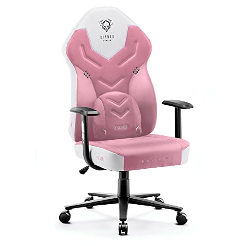 Diablo X-Gamer 2.0 Gaming Stuhl Bürostuhl Stoffbezug Ergonomisches Design Lendenwirbelkissen Softpadauflage (Rosa-Weiß)