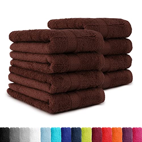 8 tlg. Handtuch-Set in vielen Farben - 8 Handtücher 50x100 cm - Farbe schokobraun