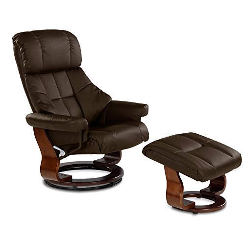 aktivshop Entspannungssessel Deluxe Massagesessel mit Hocker 360° drehbarer Relaxsessel mit Liegefunktion, moderner Fernsehsessel TV-Sessel für Wohnzimmer, Kunstleder, (Braun)