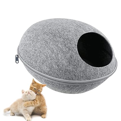 Filz-Katzenhöhle Abnehmbares Katzennest mit weichem Kissen, Katzenzelt mit Reißverschluss, eierschalenförmige Kuschelhöhle für Katzen und Hunde