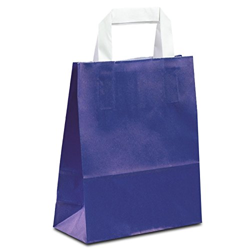 250 x Papiertüten blau 18+08x22 cm | Papiertragetaschen mit Henkel | Kraftpapiertüten | Papiertaschen klein | HUTNER